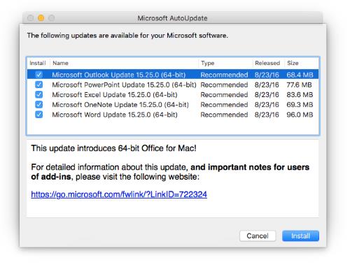 microsoft check for updates mac
